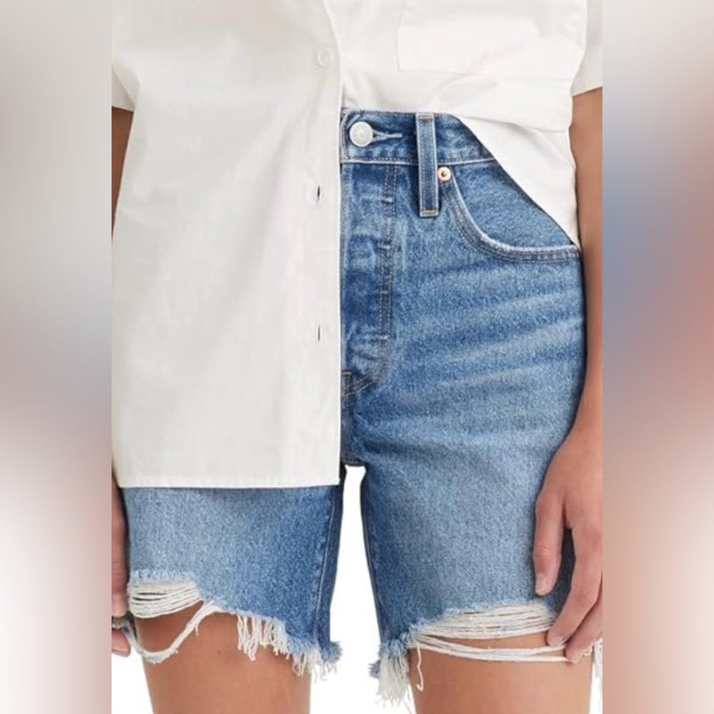Levi's Blue Distressed Jean Shorts 501 mid thigh shorts